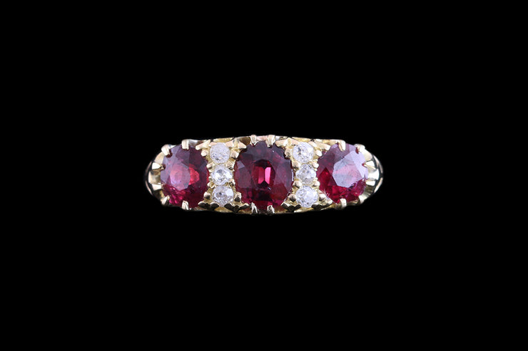 18ct Yellow Gold Diamond and Ruby Nine Stone Ring