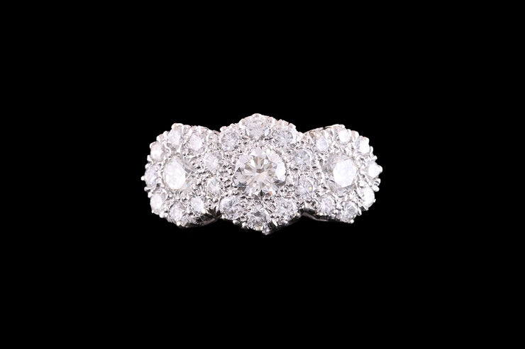 Platinum Diamond Triple Cluster Ring