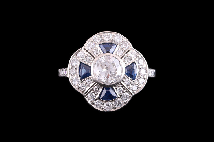 Art Deco Platinum Diamond and Sapphire Dress Ring