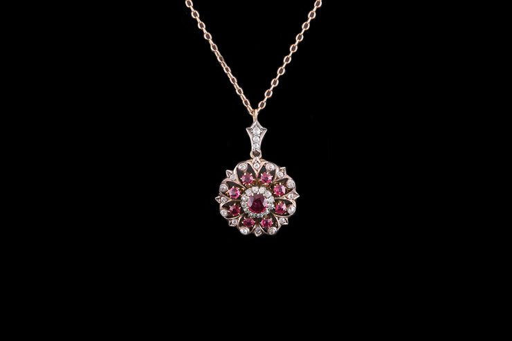 Victorian 15ct Yellow Gold and Silver Diamond and Ruby Pendant/Brooch