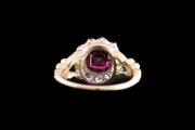 18ct Yellow Gold Diamond and Ruby Cluster Ring with Decorative Shoulders