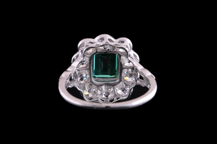 Platinum Diamond and Colombian Emerald Cluster Ring