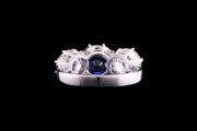 18ct White Gold Diamond and Ceylon Sapphire Three Stone Ring