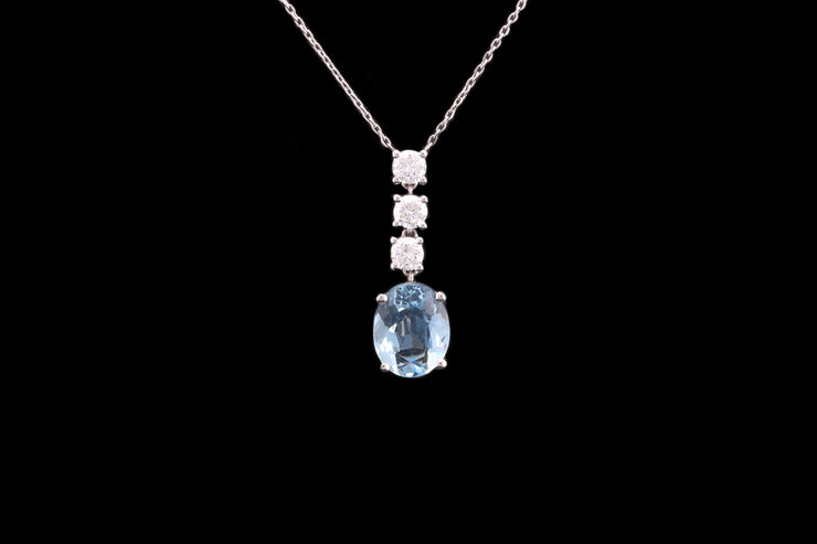 Platinum Diamond and Aquamarine Drop Pendant