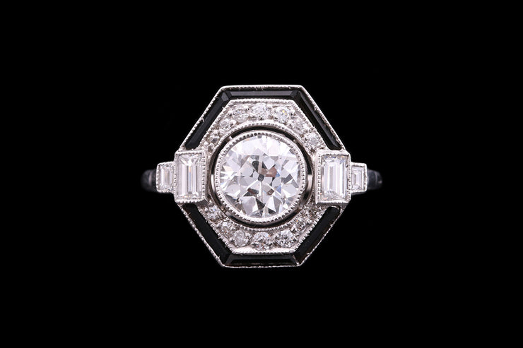 Platinum Diamond and Onyx Dress Ring
