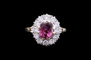 18ct Yellow Gold and White Gold Diamond and Thai Ruby Cluster Ring