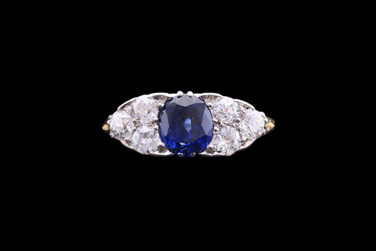 Victorian 18ct Yellow Gold and Platinum Diamond and Sapphire Seven Stone Ring