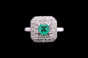 Platinum and 18ct White Gold Diamond and Emerald Dress Ring