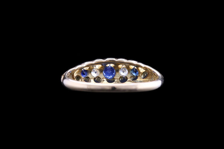 Edwardian 18ct Yellow Gold Diamond and Sapphire Seven Stone Ring