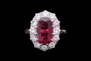 18ct Yellow Gold and White Gold Diamond and Thai Ruby Oval Cluster Ring