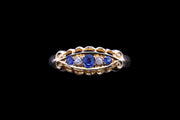 Edwardian 18ct Yellow Gold Diamond and Sapphire Five Stone Ring