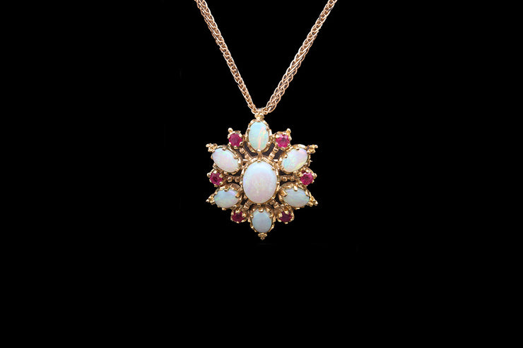 9ct Yellow Gold Opal and Ruby Pendant/Brooch