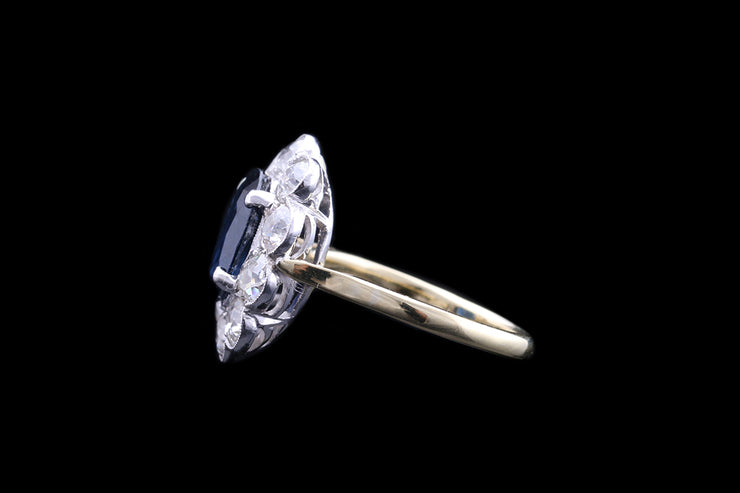 18ct Yellow Gold and White Gold Diamond and Sapphire Oval Cluster Ring