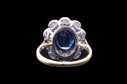 18ct Yellow Gold and White Gold Diamond and Sapphire Oval Cluster Ring