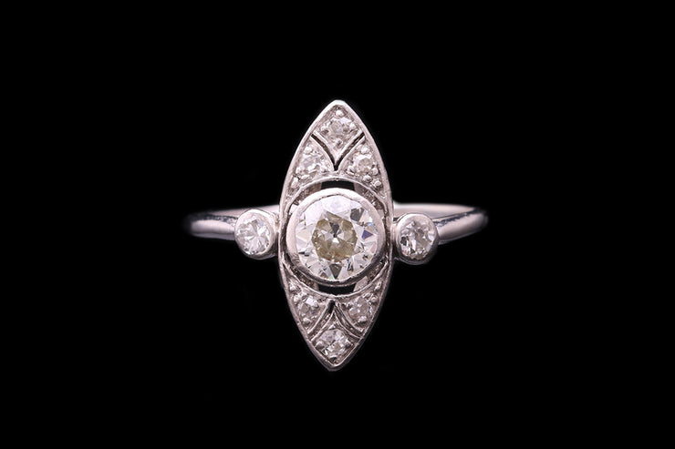 Art Nouveau Platinum Diamond Marquise Dress Ring