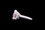 Art Deco 18ct White Gold Diamond and Ruby Triple Cluster Ring