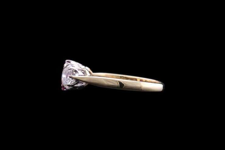 18ct Yellow Gold and White Gold Diamond and Pink Sapphire Three Stone Ring