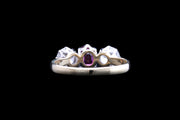 18ct Yellow Gold and White Gold Diamond and Pink Sapphire Three Stone Ring