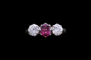 18ct Yellow Gold and White Gold Diamond and Pink Sapphire Three Stone Ring
