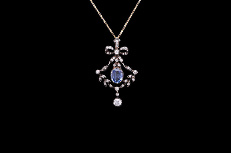Victorian 18ct Yellow Gold and Silver Diamond and Sapphire Pendant