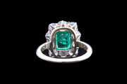 Victorian 18ct Yellow Gold and Silver Diamond and Zambian Emerald Rectangular Cluster Ring
