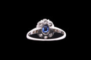 14ct White Gold Diamond and Sapphire Cluster Ring with Diamond Shoulders