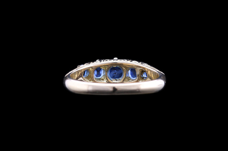18ct Yellow Gold Diamond and Sapphire Five Stone Ring