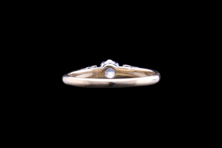 Art Deco 18ct Yellow Gold and Platinum Diamond Single Stone Ring with Engraved Shoulders