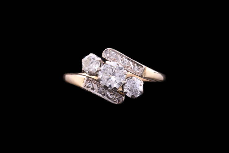 18ct Yellow Gold Diamond Three Stone Twist Ring with Diamond Shoulders