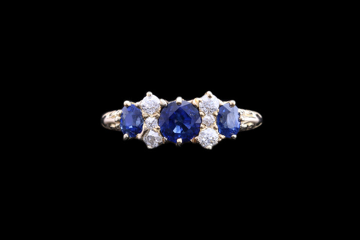 Victorian 18ct Yellow Gold Diamond and Sapphire Nine Stone Ring
