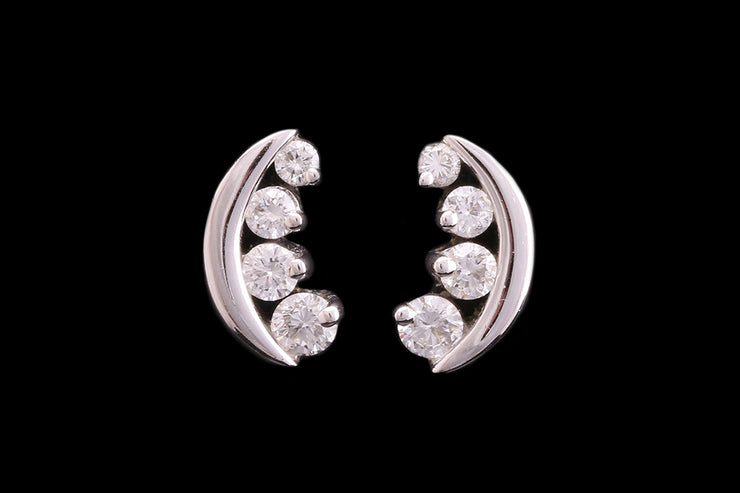 18ct White Gold Diamond Crescent Style Stud Earrings