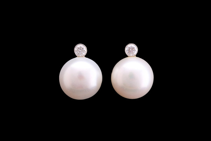 18ct White Gold Diamond and Cultured Pearl Drop Earrings