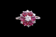 18ct White Gold Diamond and Ruby Cluster Ring