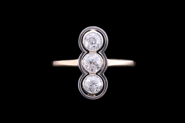 Art Deco 18ct Yellow Gold and Platinum Diamond Triple Row Dress Ring