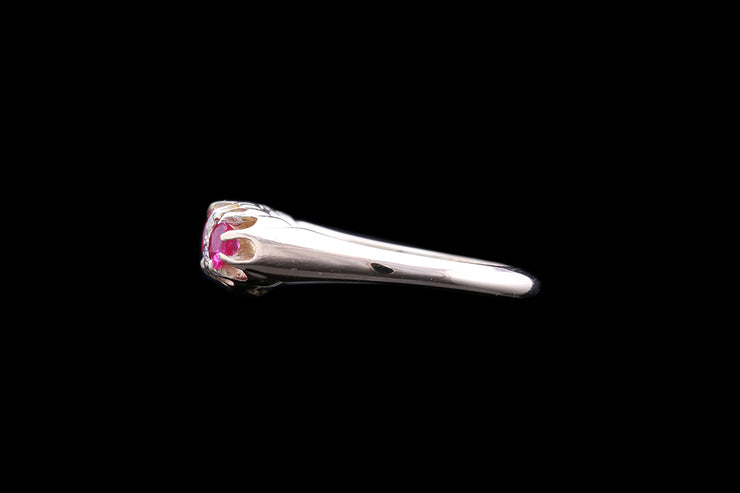 Edwardian 18ct Yellow Gold Diamond and Ruby Seven Stone Ring