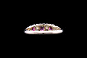 Edwardian 18ct Yellow Gold Diamond and Ruby Seven Stone Ring
