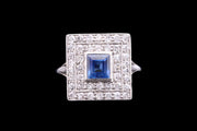 Art Deco 18ct White Gold Diamond and Sapphire Square Dress Ring