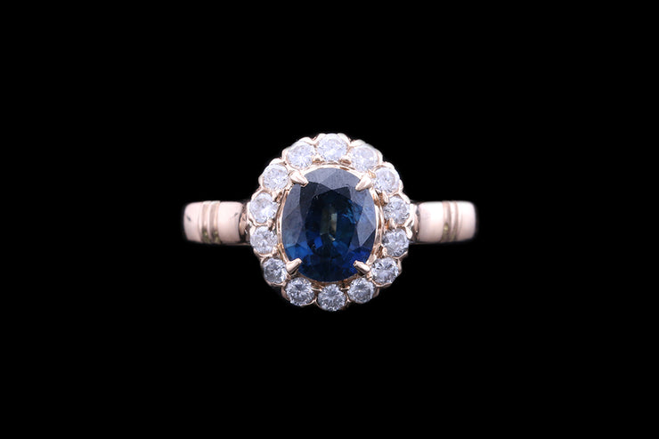 18ct Yellow Gold Diamond and Sapphire Oval Cluster Ring