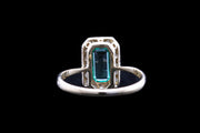 Edwardian 18ct Yellow Gold and Platinum Diamond and Emerald Rectangular Dress Ring