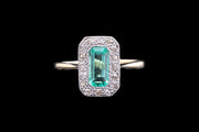 Edwardian 18ct Yellow Gold and Platinum Diamond and Emerald Rectangular Dress Ring