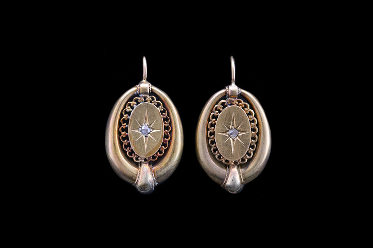 Victorian 9ct Yellow Gold Diamond Decorative Drop Earrings