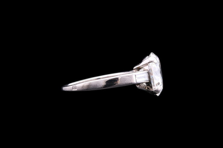 French Platinum Diamond Single Stone Ring with Diamond Shoulders