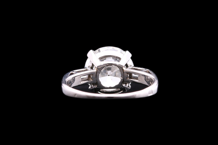 French Platinum Diamond Single Stone Ring with Diamond Shoulders