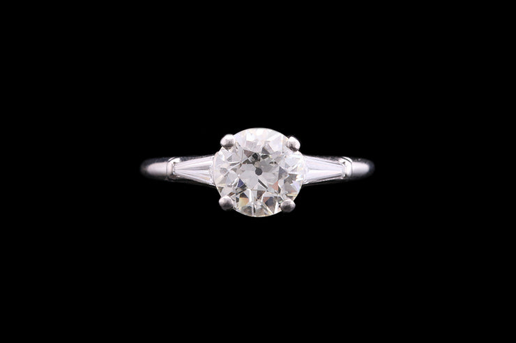 Art Deco Platinum and Iridium Diamond Single Stone Ring with Diamond Shoulders
