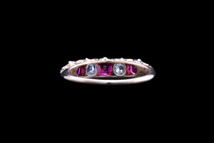 Victorian 18ct Yellow Gold Diamond and Ruby Five Stone Ring