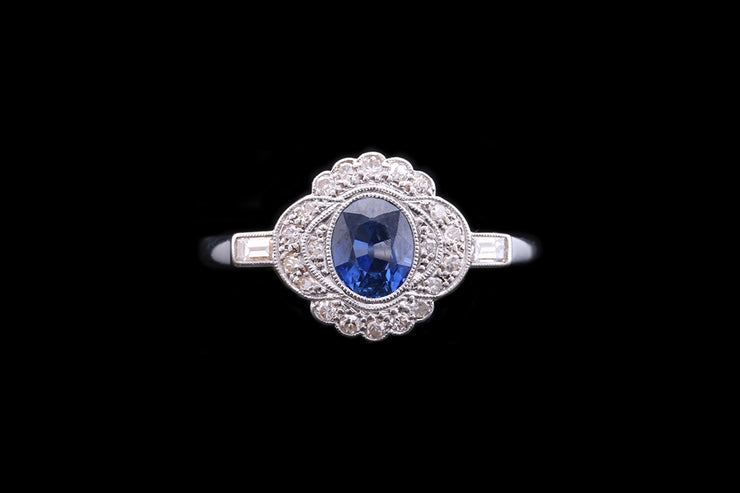 Edwardian 18ct Yellow Gold and Platinum Diamond and Sapphire Cluster Ring