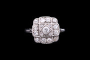 Art Deco 18ct White Gold and Platinum Diamond Square Dress Ring