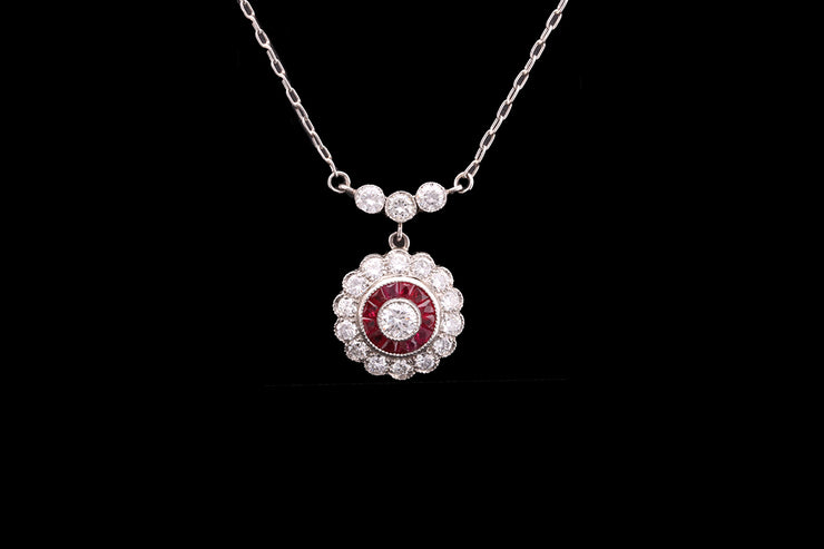 18ct White Gold Diamond and Ruby Target Pendant