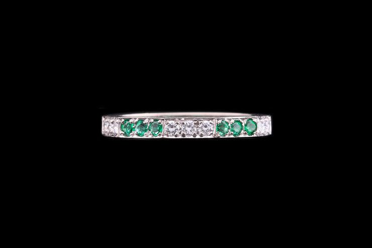 18ct White Gold Diamond and Emerald Full Eternity Ring