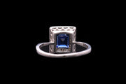 Art Deco Platinum Diamond and Sapphire Rectangular Cluster Ring